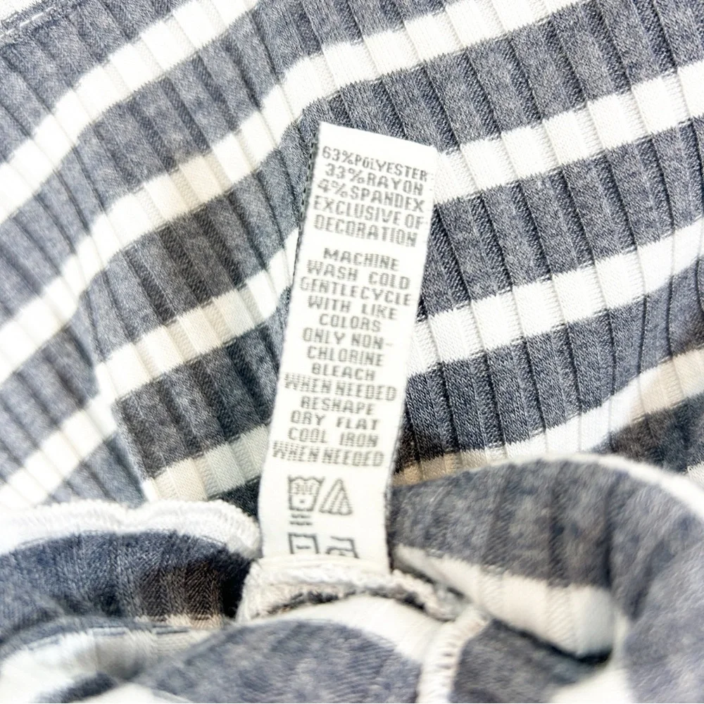 American Rag Cie Lace Up Tie Ribbed Blue White Stripe Long Sleeve Stretch Top L